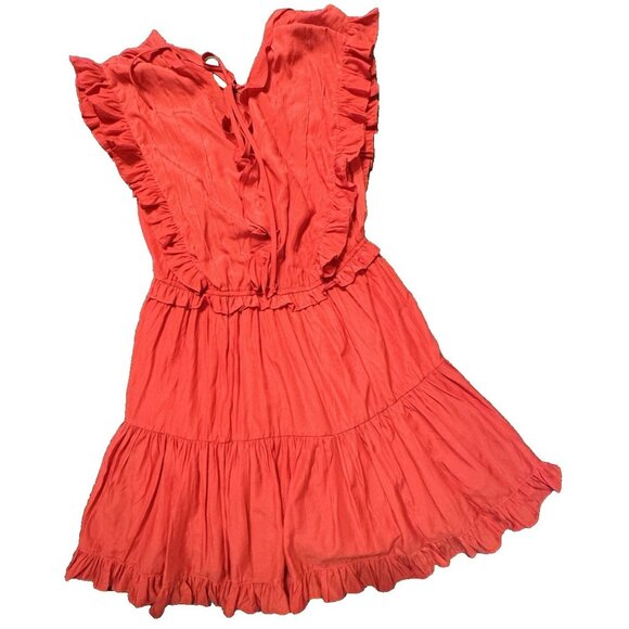 Easel Medium Red Flutter Sleeve Tired V Neck Dress Boho Fairy Romantic Party - Picture 13 of 14